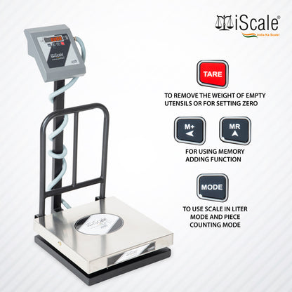iScale i-12-RS232, 100kg x 10g platform scale, 400x400mm SS Pan, Front & Back Red Display With RS232 Serial Port, Chargeable