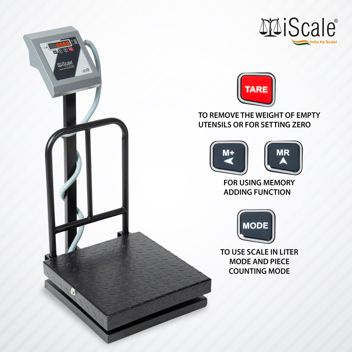 iScale i-13-RS232, 100kg x 10g platform scale, 400x400mm MS Pan, Front & Back Red Display with RS232 Serial Port, Chargeable