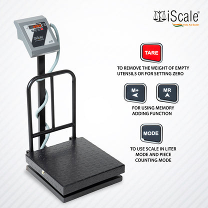 iScale i-13-RS232, 100kg x 10g platform scale, 400x400mm MS Pan, Front & Back Red Display with RS232 Serial Port, Chargeable