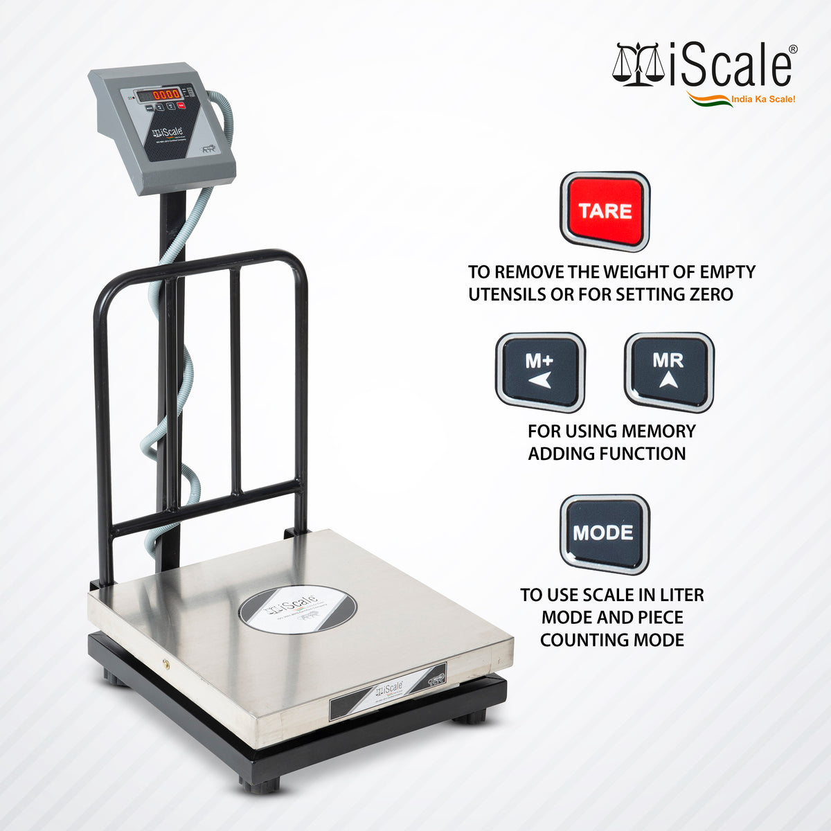 iScale i-16-RS232, 200kg x 20g platform scale, 500x500mm SS Pan, Front & Back Red Display with RS232 Serial Port, Chargeable