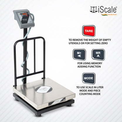 iScale i-16-RS232, 200kg x 20g platform scale, 500x500mm SS Pan, Front & Back Red Display with RS232 Serial Port, Chargeable