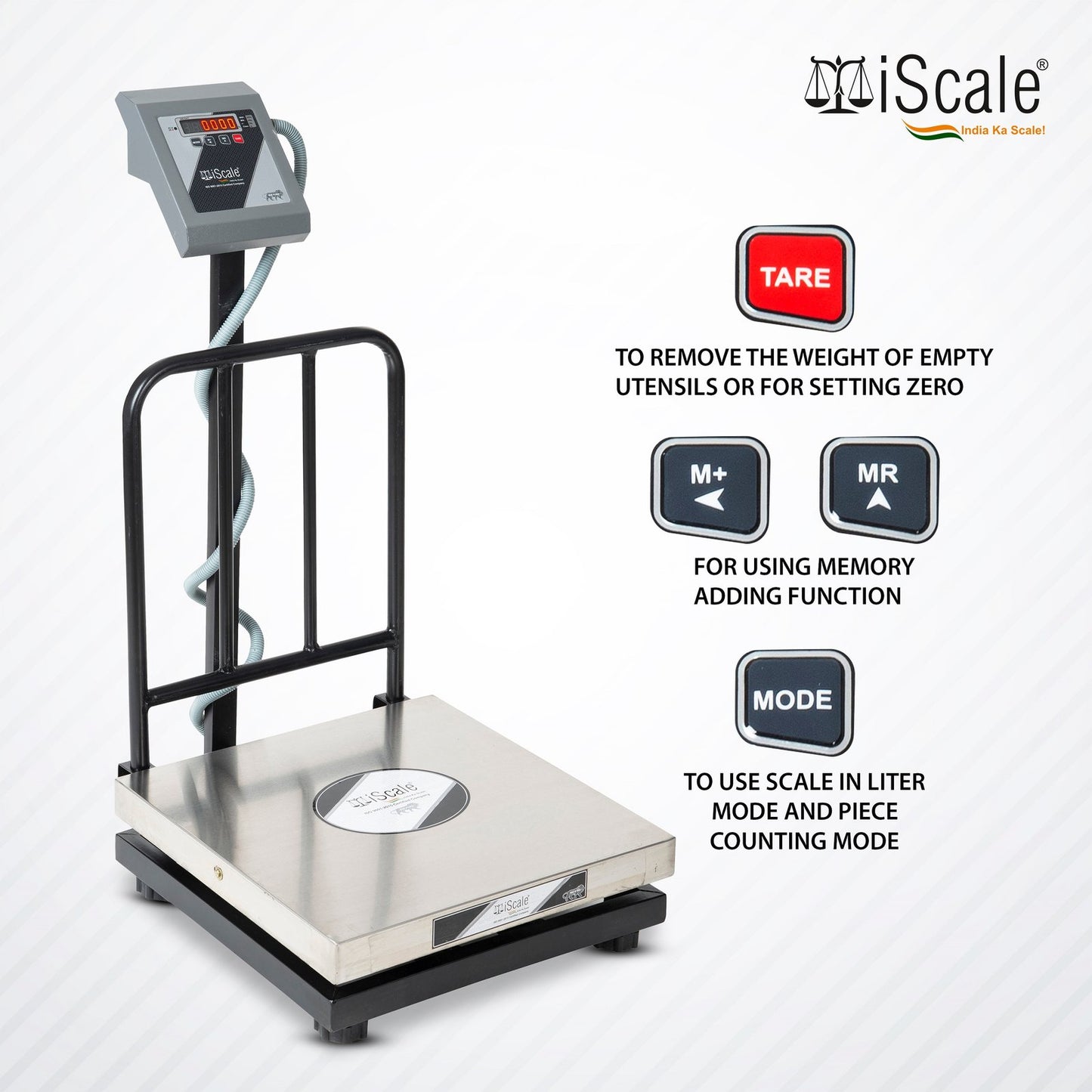 iScale i-18, 500kg x 50g platform scale, 600x600mm SS Pan, Front & Back Red Display, Chargeable
