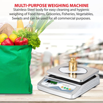 iScale i-07, 30kg x 1g commercial scale with stamp & certificate, 250x300mm SS Body, Front & Back Green Display, Chargeable