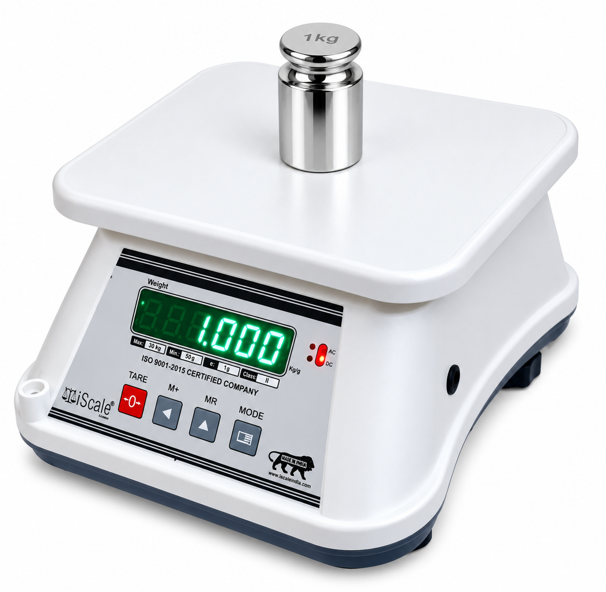 iScale i-09, 30kg x 1g with Stamp & Certificate, Also Useful for 5-10kg Weighing, 18x22cm, ABS Rust & Moisture Proof Body, Digital Weighing Scale for Kitchen, Shop & Industry