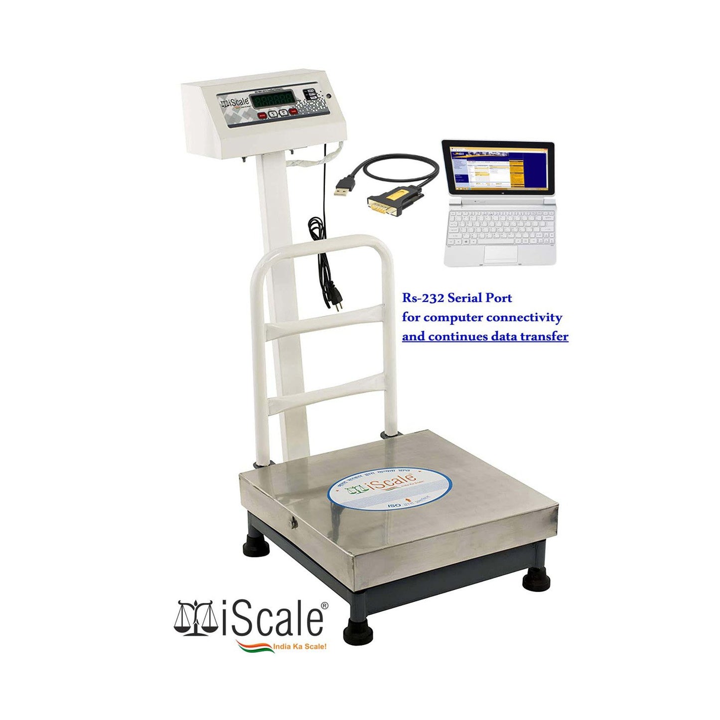 iScale ISP-50S Capacity 50kg x 5g Accuracy,Electronic Weighing Scale with Front Back Double Display, SS Pan,14x14" with RS232 Serial port for computer connectivity & continues data transmission
