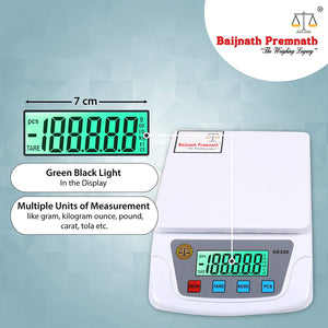 Baijnath Premnath Ts-200,5kg x 0.1g (100mg) | ±400mg Deviation | 15x15cm | Kitchen & All Purpose Scale | with Adapter & Cell (Not for Commercial use)