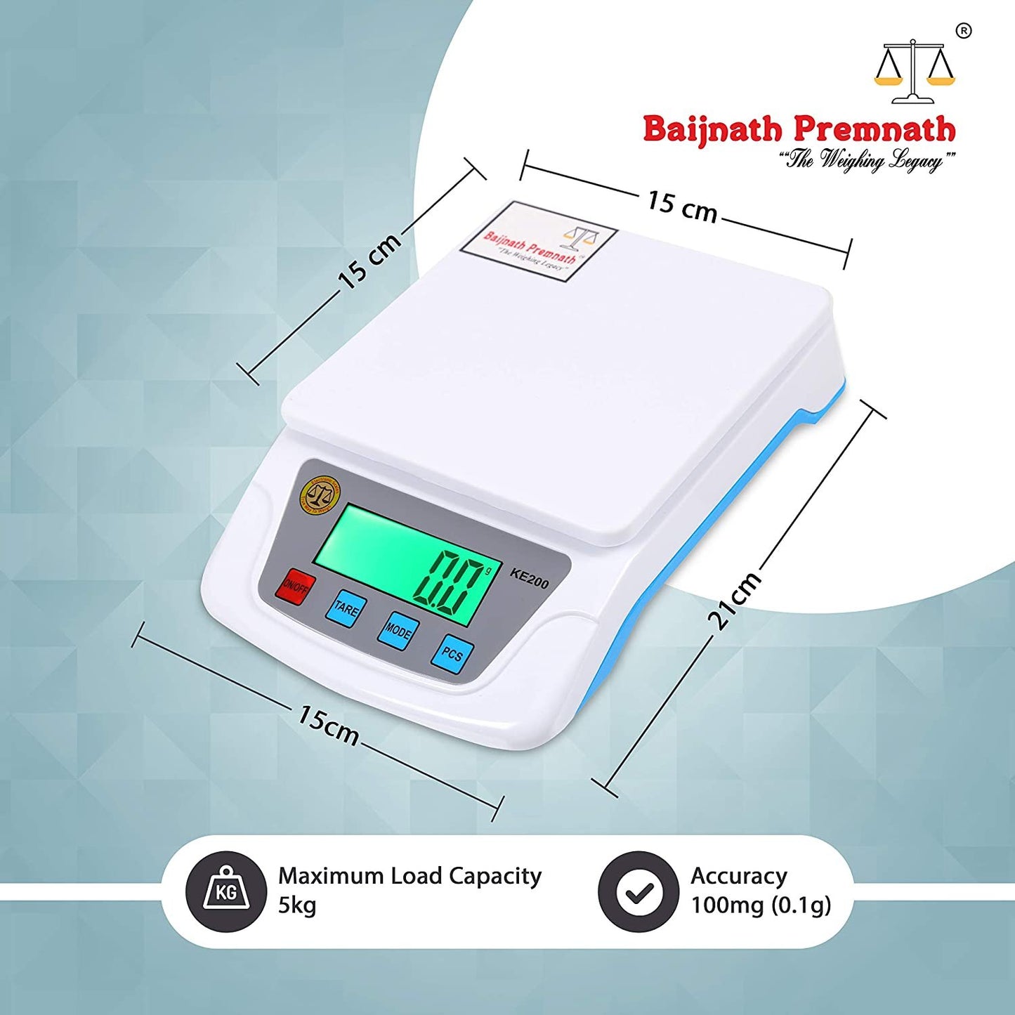 Baijnath Premnath Premium 5Kg x 100mg Digital Multi-Purpose Weighing Scale, Silver Ornaments & Parcel Weight Measuring Machine Weighing Scale & for Laboratories {for Domestic & Research Purpose}(Not A Legal Scale for Commercial use)