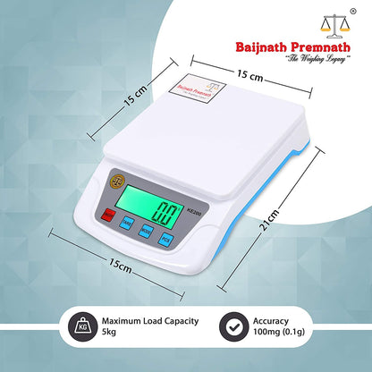 Baijnath Premnath Premium 5Kg x 100mg Digital Multi-Purpose Weighing Scale, Silver Ornaments & Parcel Weight Measuring Machine Weighing Scale & for Laboratories {for Domestic & Research Purpose}(Not A Legal Scale for Commercial use)