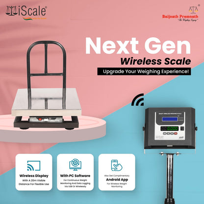 iScale W-150s Wireless Weighing Scale 150kg, 20g Accuracy | 450x450mm SS Platform | PC & Android App | OIML & ISO Certified | Maintenance-Free Weight Machine for Shop, Industrial & Commercial Use