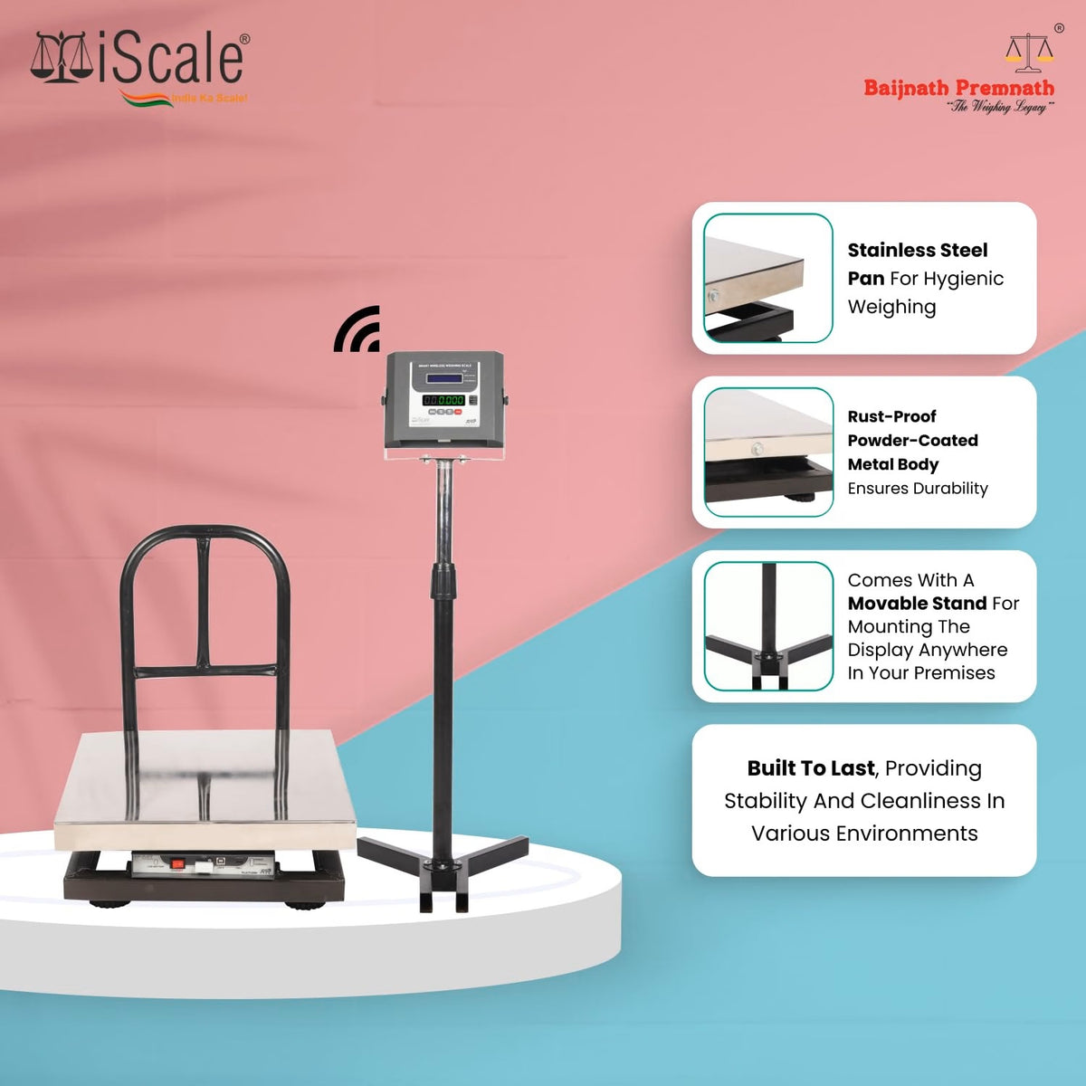 iScale W-150s Wireless Weighing Scale 150kg, 20g Accuracy | 450x450mm SS Platform | PC & Android App | OIML & ISO Certified | Maintenance-Free Weight Machine for Shop, Industrial & Commercial Use