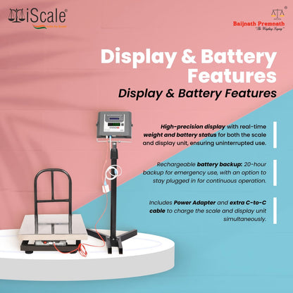 iScale W-150s Wireless Weighing Scale 150kg, 20g Accuracy | 450x450mm SS Platform | PC & Android App | OIML & ISO Certified | Maintenance-Free Weight Machine for Shop, Industrial & Commercial Use