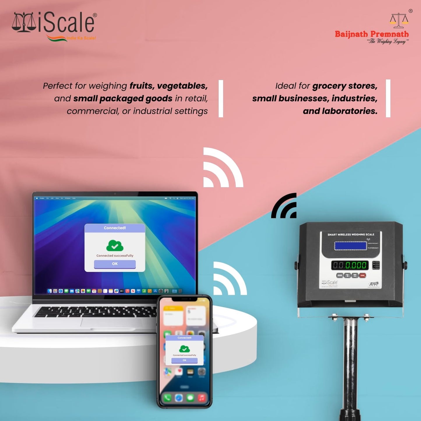 iScale W-150s Wireless Weighing Scale 150kg, 20g Accuracy | 450x450mm SS Platform | PC & Android App | OIML & ISO Certified | Maintenance-Free Weight Machine for Shop, Industrial & Commercial Use
