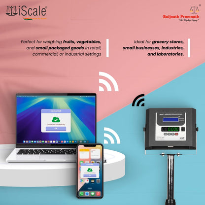 iScale W-150s Wireless Weighing Scale 150kg, 20g Accuracy | 450x450mm SS Platform | PC & Android App | OIML & ISO Certified | Maintenance-Free Weight Machine for Shop, Industrial & Commercial Use