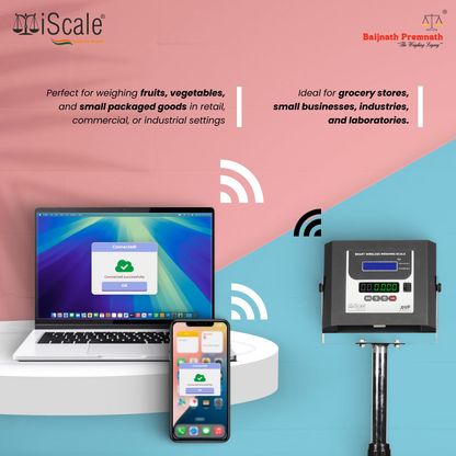 iScale W-150s Wireless Weighing Scale 150kg, 20g Accuracy | 450x450mm SS Platform | PC & Android App | OIML & ISO Certified | Maintenance-Free Weight Machine for Shop, Industrial & Commercial Use