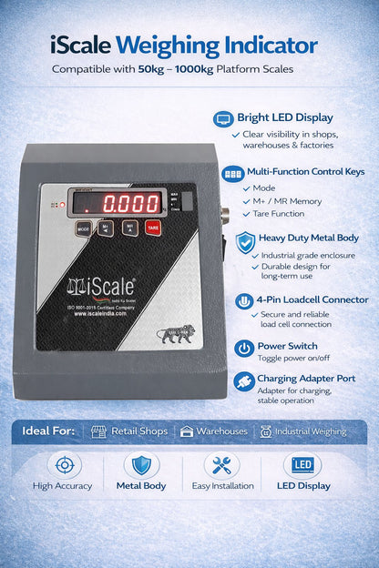 iScale Weight Indicator / Monitor box for Platform Scale | Compatible with 50kg-500kg i Series Platform Weighing Machine | Heavy Duty Metal Body with Red double side LED Display