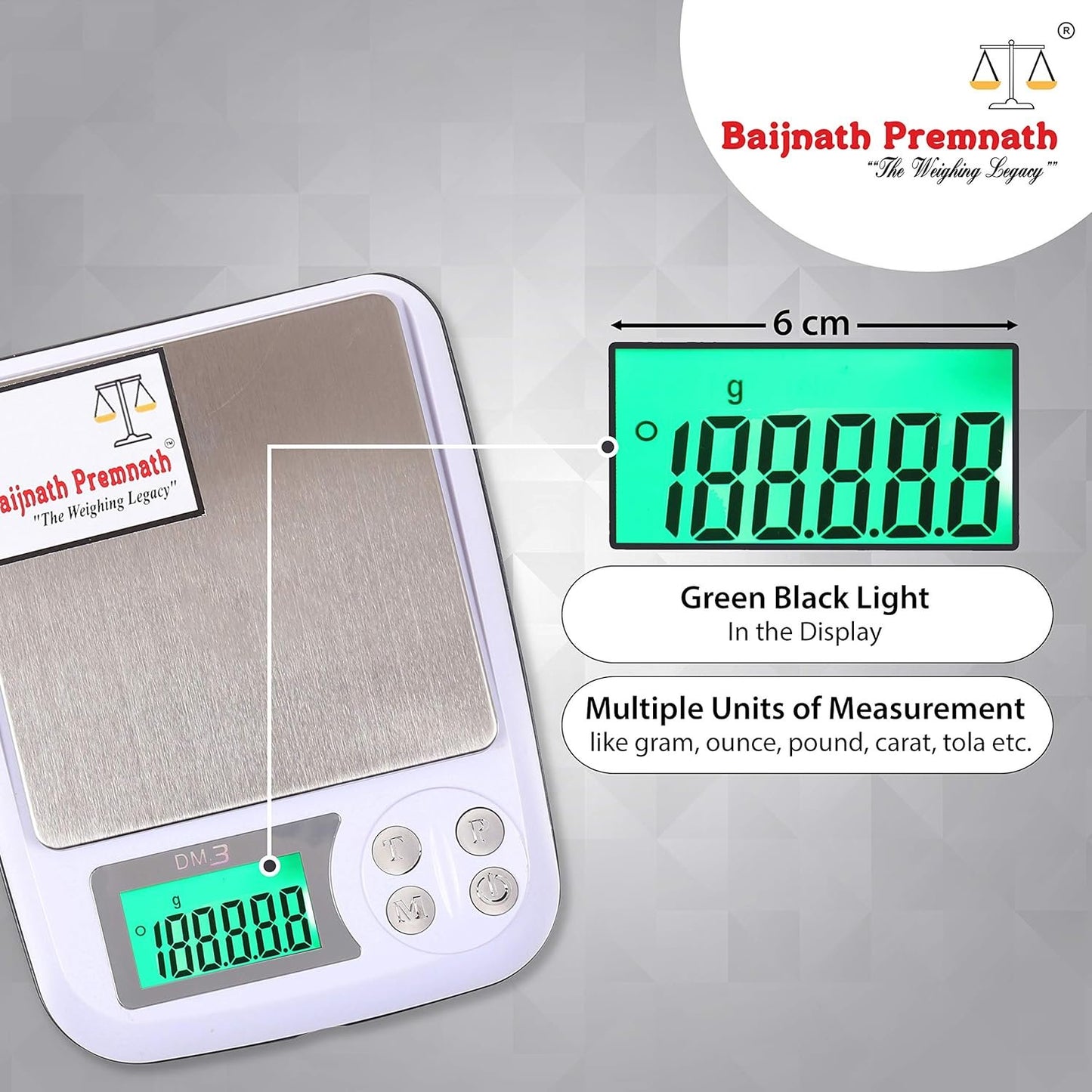 Baijnath Premnath DM-3 500g x 0.01g (10mg) Digital Jewellery Weighing Scale, Gold & Silver Ornaments and Laboratories Weight Measuring Machine Weighing Scale {for Domestic & Research Purpose}(Not A Legal Scale for Commercial use)