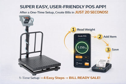 iScale i-19 Bluetooth Platform Scale | 500kg× 50g | MS Pan size 600x600mm | Front & Back Red Display | Free Android/Pc App Billing | For Commercial & Industrial Use