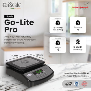 iScale Go-Lite Pro, 30Kg X 1G, Small Pan Size 21.5X16.5Cm, Best Suitable For 5-10Kg, Domestic All-Purpose Weighing Scale, Double Side Display, ABS Body (For domestic use only)