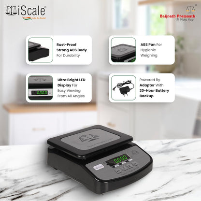 iScale Go-Lite Pro, 30kg x 1g, Small pan size 21.5x16.5cm, Front & Back Green Display, Rechargeable