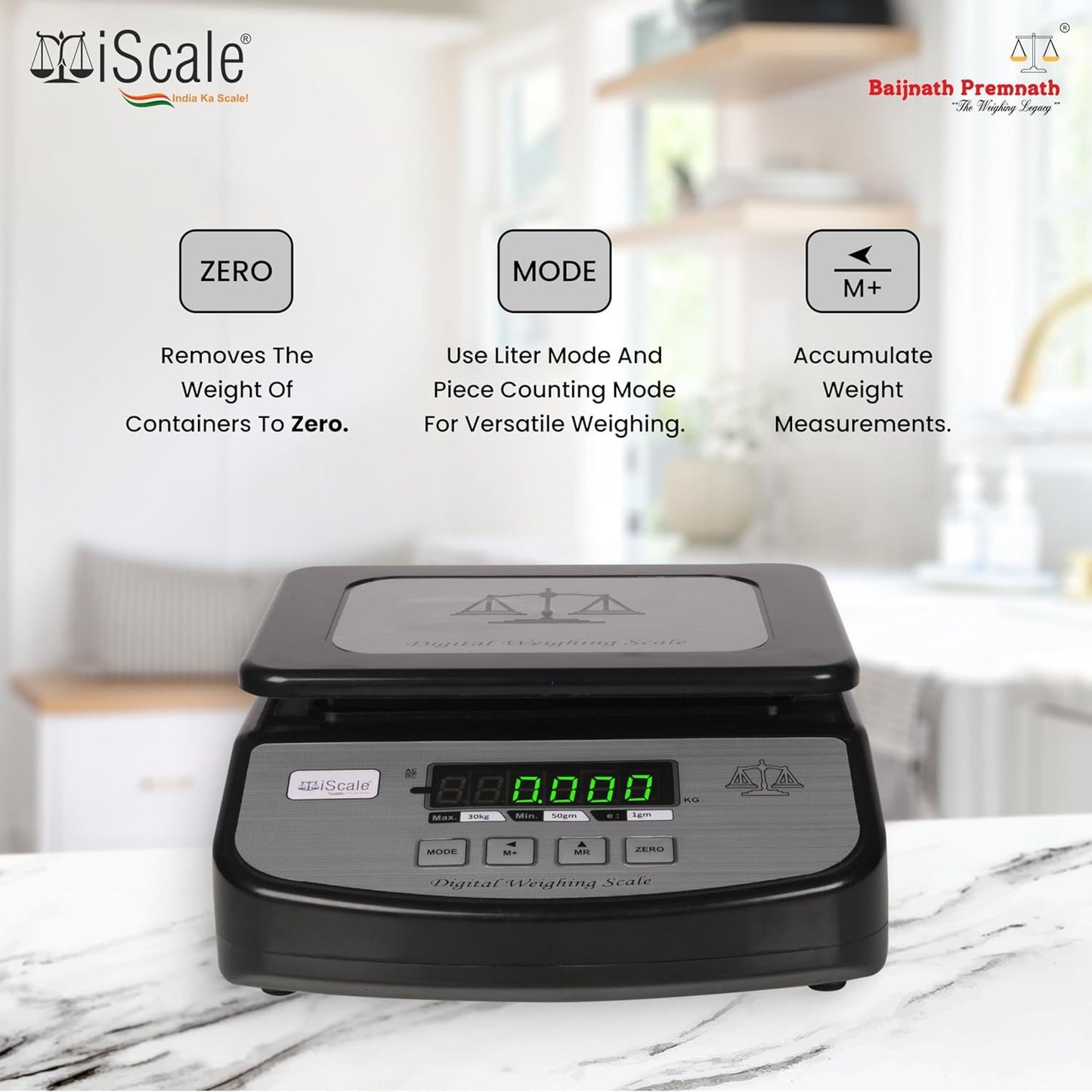 iScale Go-Lite Pro, 30kg x 1g, Small pan size 21.5x16.5cm, Front & Back Green Display, Rechargeable
