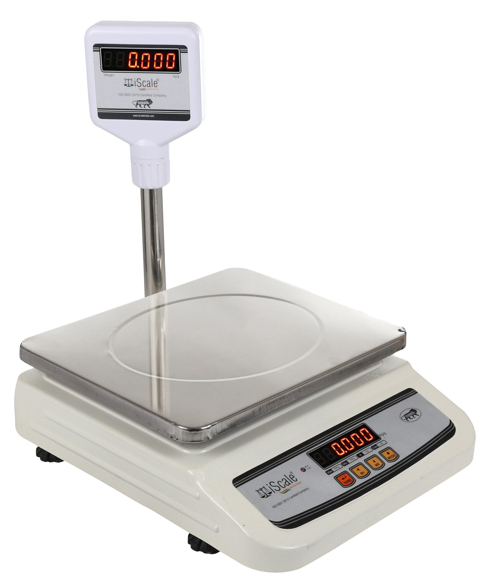 iScale i-01, 30kg x 1g commercial scale with stamp & certificate, 250x300mm SS Pan, Front & pole red Display, Chargeable