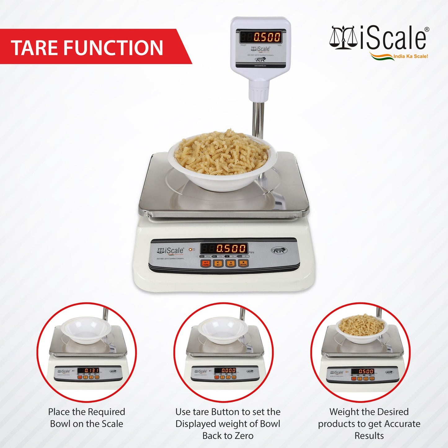 iScale i-01, 30kg x 1g commercial scale with stamp & certificate, 250x300mm SS Pan, Front & pole red Display, Chargeable