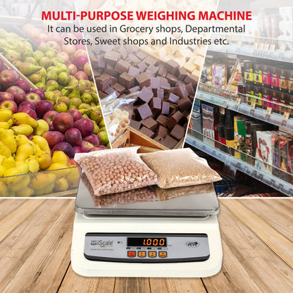 iScale i-02, 30kg x 1g commercial scale with stamp & certificate, 250x300mm SS Pan, Front & Back Red Display, Rechargeable