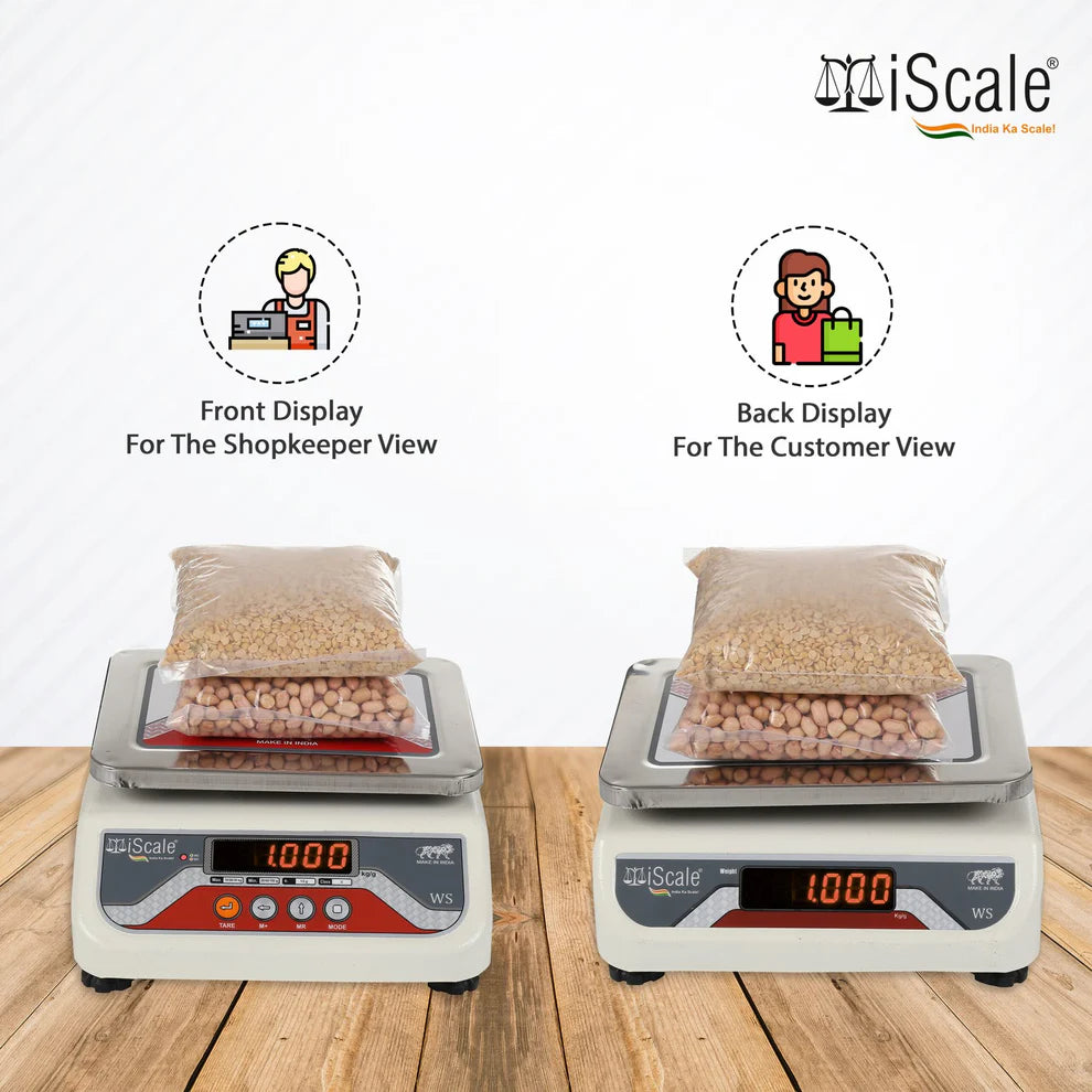 iScale S-03 10kg x 1g Smart Bluetooth Scale | Stamp & Certificate | 175x225mm SS Pan | Free Android & Windows Weight Recording App | Front & Front Back Red Display