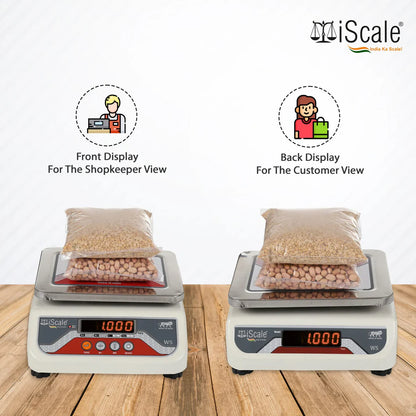 iScale S-03 10kg x 1g Smart Bluetooth Scale | Stamp & Certificate | 175x225mm SS Pan | Free Android & Windows Weight Recording App | Front & Front Back Red Display