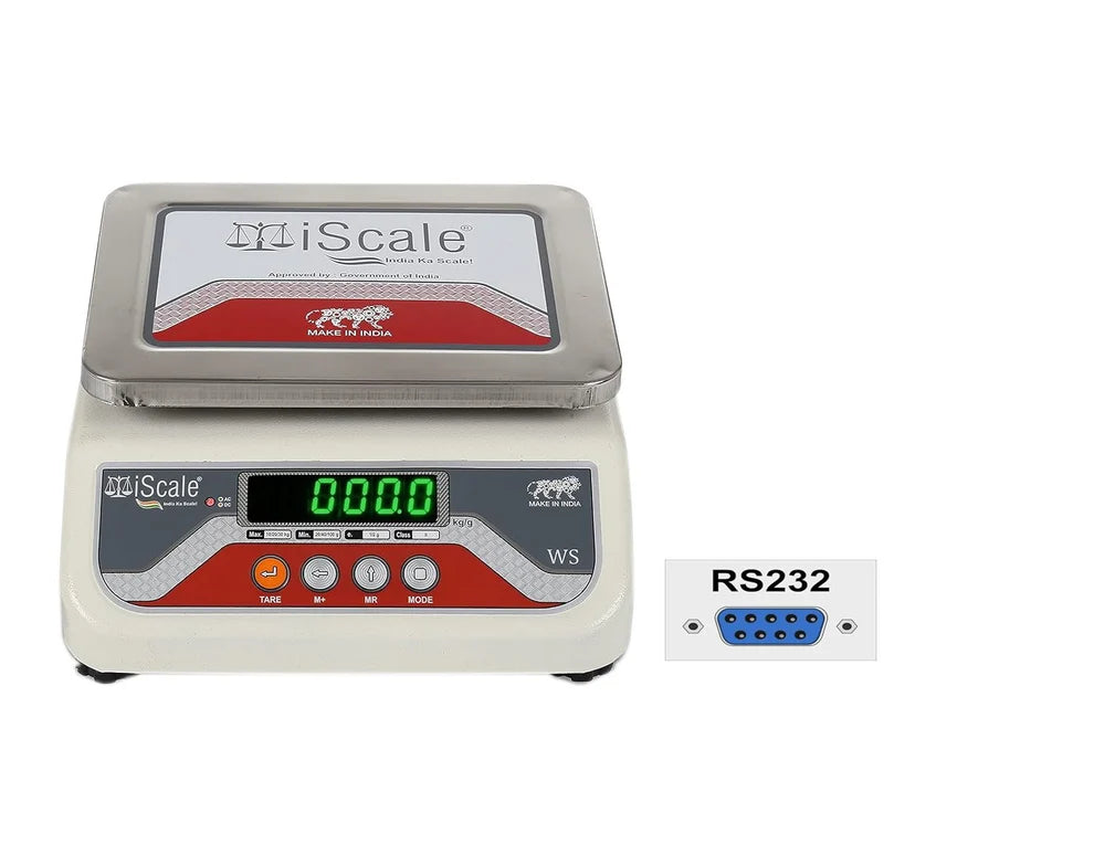 iScale i-04-RS232, 15kg x 200mg commercial scale with stamp & certificate, 175x225mm SS Pan, Front & Back Green Display, Rechargeable