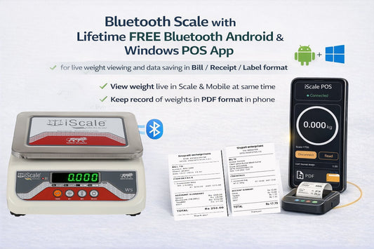 iScale i-04 Bluetooth Platform Scale | 20kg× 1g | MS Pan size 175x225mm | Front & Back Green Display | Free Android/Pc App Billing | For Commercial & Industrial Use
