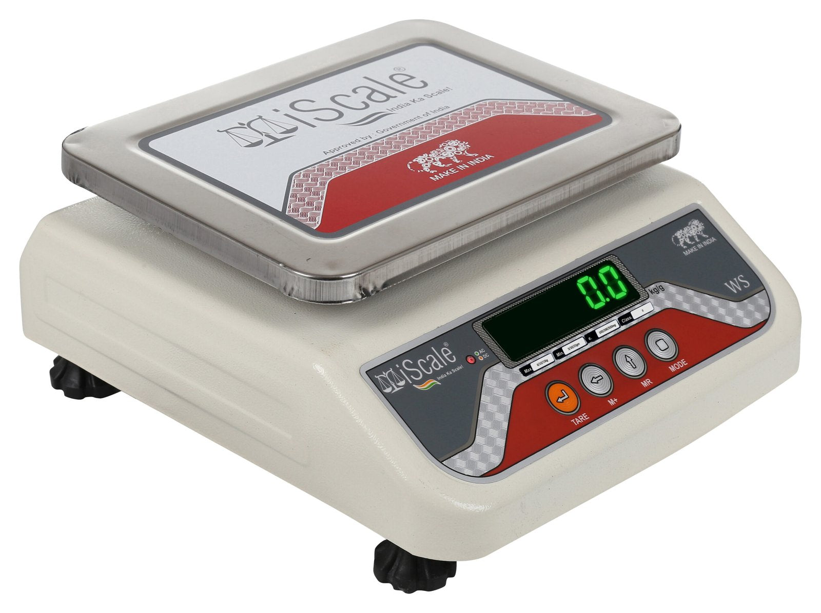 iScale i-04, 10kg x 200mg commercial scale with stamp & certificate, 175x225mm SS Pan, Front & Back Green Display, Rechargeable