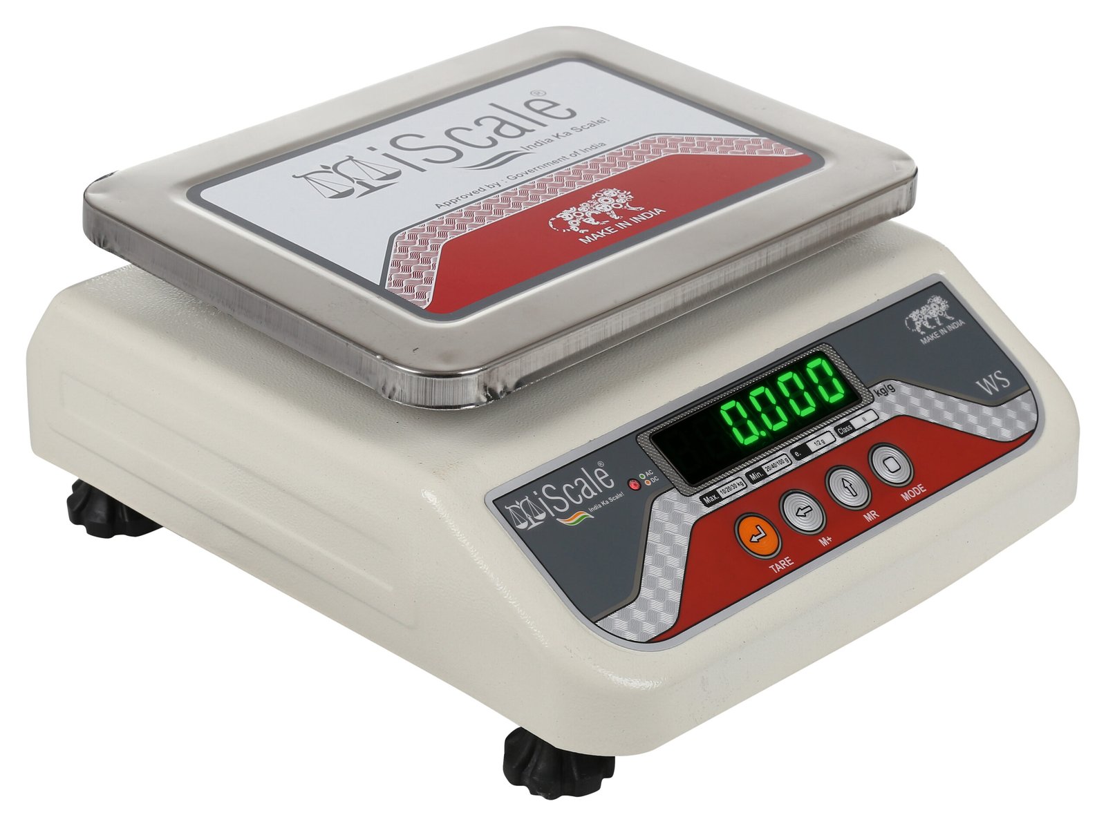 iScale i-04, 20kg x 1g commercial scale with stamp & certificate, 175x225mm SS Pan, Front & Back Green Display, Rechargeable
