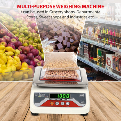 iScale i-04, 30kg x 1g commercial scale with stamp & certificate, 175x225mm SS Pan, Front & Back Green Display, Rechargeable