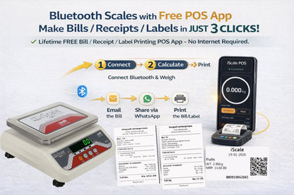 iScale i-04 Bluetooth Platform Scale | 15kg× 500mg | SS Pan size 175x225mm | Front & Back Green Display | Free Android/Pc App Billing | For Commercial & Industrial Use
