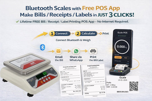 iScale i-04 Bluetooth Platform Scale | 15kg× 500mg | SS Pan size 175x225mm | Front & Back Green Display | Free Android/Pc App Billing | For Commercial & Industrial Use