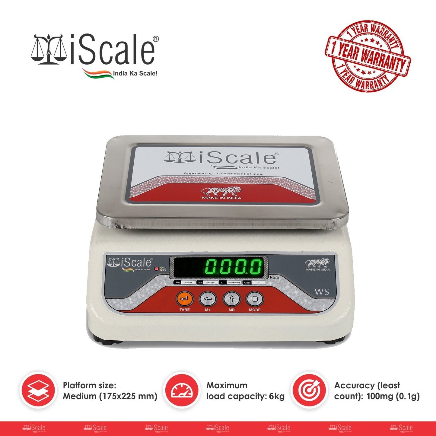 iScale i-04, 6kg x 100mg (0.1g) High Accuracy Analytical Weight Machine - Ideal for Silver Jewelry & Other Precious Metals / Labs - Double Display - Stainless Steel Platform (175x225mm)