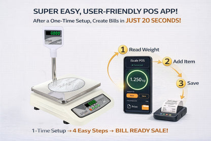 iScale i-05 Bluetooth Platform Scale | 30kg× 1g | MS Pan size 250x300mm | Front & Pole Green Display | Free Android/Pc App Billing | For Commercial & Industrial Use