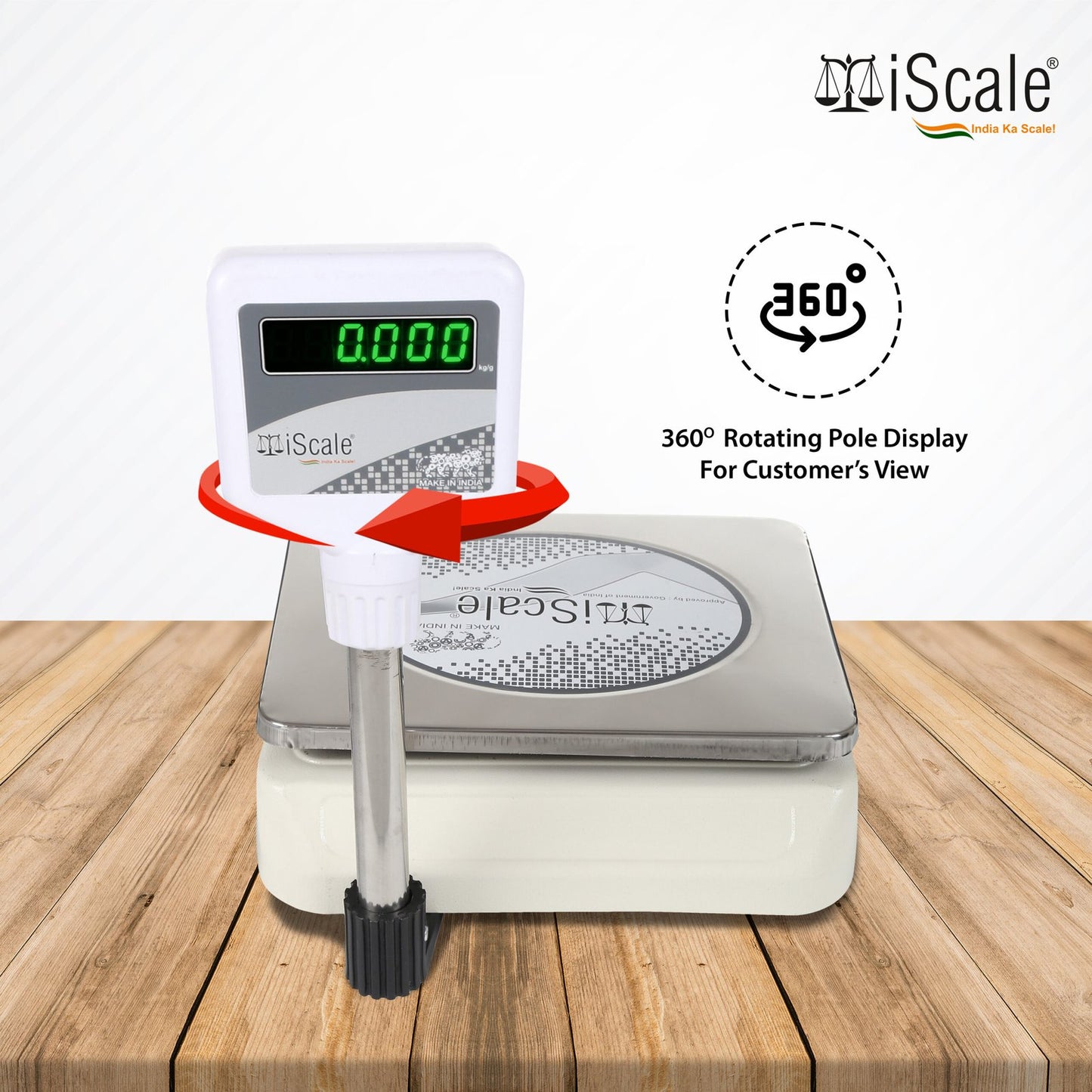 iScale i-05 Bluetooth Platform Scale | 30kg× 1g | MS Pan size 250x300mm | Front & Pole Green Display | Free Android/Pc App Billing | For Commercial & Industrial Use