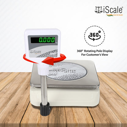 iScale i-05 Bluetooth Platform Scale | 30kg× 1g | MS Pan size 250x300mm | Front & Pole Green Display | Free Android/Pc App Billing | For Commercial & Industrial Use