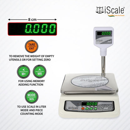 iScale i-05 Bluetooth Platform Scale | 30kg× 1g | MS Pan size 250x300mm | Front & Pole Green Display | Free Android/Pc App Billing | For Commercial & Industrial Use