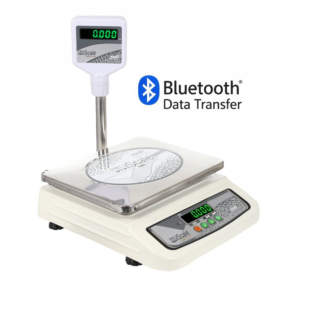 iScale i-05 Bluetooth Platform Scale | 30kg× 1g | MS Pan size 250x300mm | Front & Pole Green Display | Free Android/Pc App Billing | For Commercial & Industrial Use