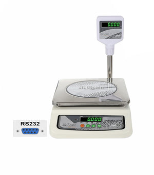 iScale i-05-RS232, 30kg x 1g commercial scale with stamp & certificate, 250x300mm SS Pan, Front & Pole Green Display, Rechargeable