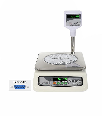iScale i-05-RS232, 30kg x 1g commercial scale with stamp & certificate, 250x300mm SS Pan, Front & Pole Green Display, Rechargeable