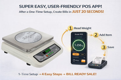 iScale i-06 Bluetooth Weighing Scale | 30kg × 1g | Front & Back Double Display Green| Free Easy to use Android/Pc App for Quick Billing | MS body & pan 10×12 inch | Kirana Shop, Kitchen and Commercial Purposes with Certificate