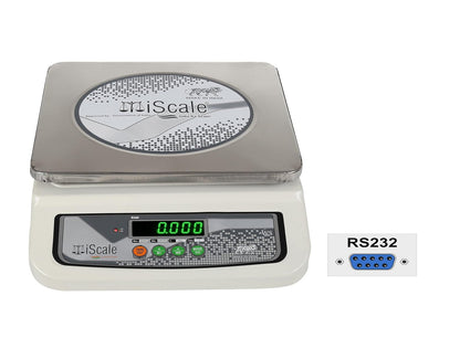 iScale i-06-RS232, 30kg x 1g commercial scale with stamp & certificate, 250x300mm SS Pan, Front & Back Green Display, Rechargeable