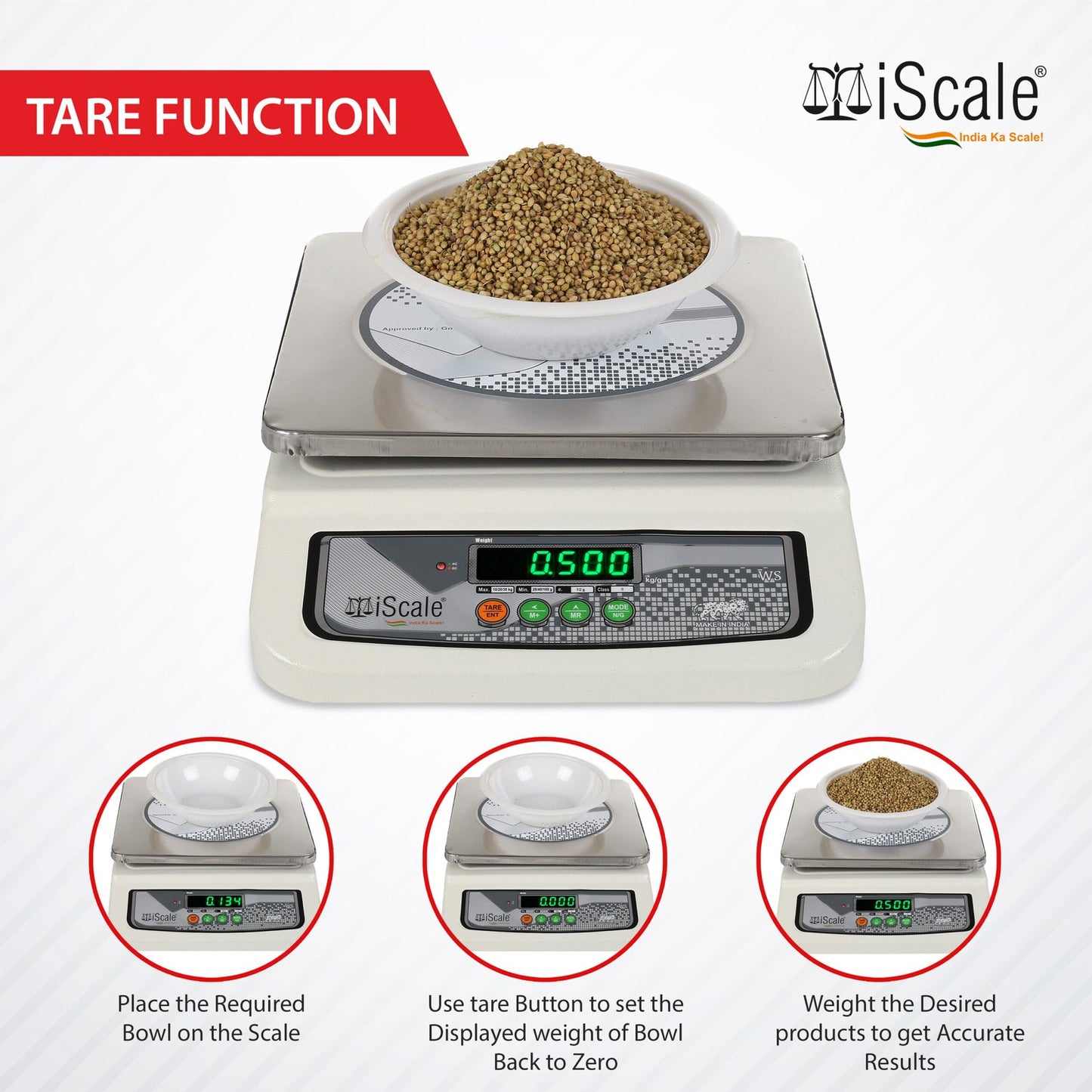 iScale i-06 Bluetooth Weighing Scale | 30kg × 1g | Front & Back Double Display Green| Free Easy to use Android/Pc App for Quick Billing | MS body & pan 10×12 inch | Kirana Shop, Kitchen and Commercial Purposes with Certificate