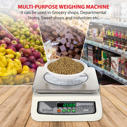 iScale i-06-RS232, 30kg x 1g commercial scale with stamp & certificate, 250x300mm SS Pan, Front & Back Green Display, Rechargeable