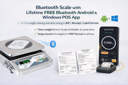 iScale i-07 Bluetooth Table Top Scale | 30kg× 1g | SS Pan size 250x300mm | Front & Back Green Display | Free Android/Pc App Billing | For Commercial & Industrial Use