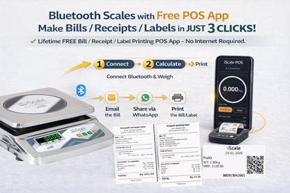 iScale i-07 Bluetooth Table Top Scale | 30kg× 1g | SS Pan size 250x300mm | Front & Back Green Display | Free Android/Pc App Billing | For Commercial & Industrial Use